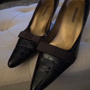 Brown Leather Crocodile Pattern Heels 9M